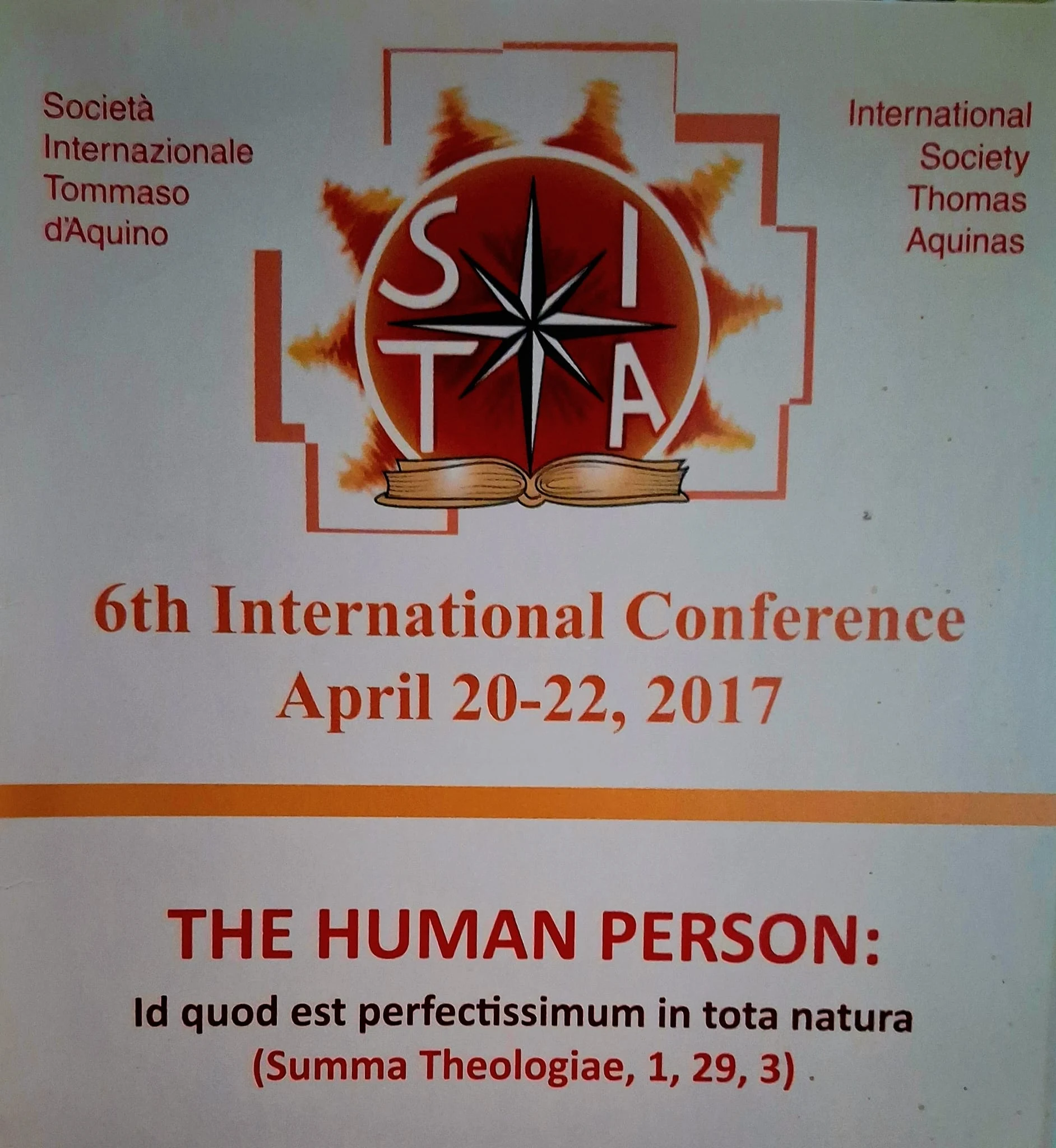 VI Congresso internazionale SITA 2017: "La persona umana: Id quod est perfectissimum in tota natura"