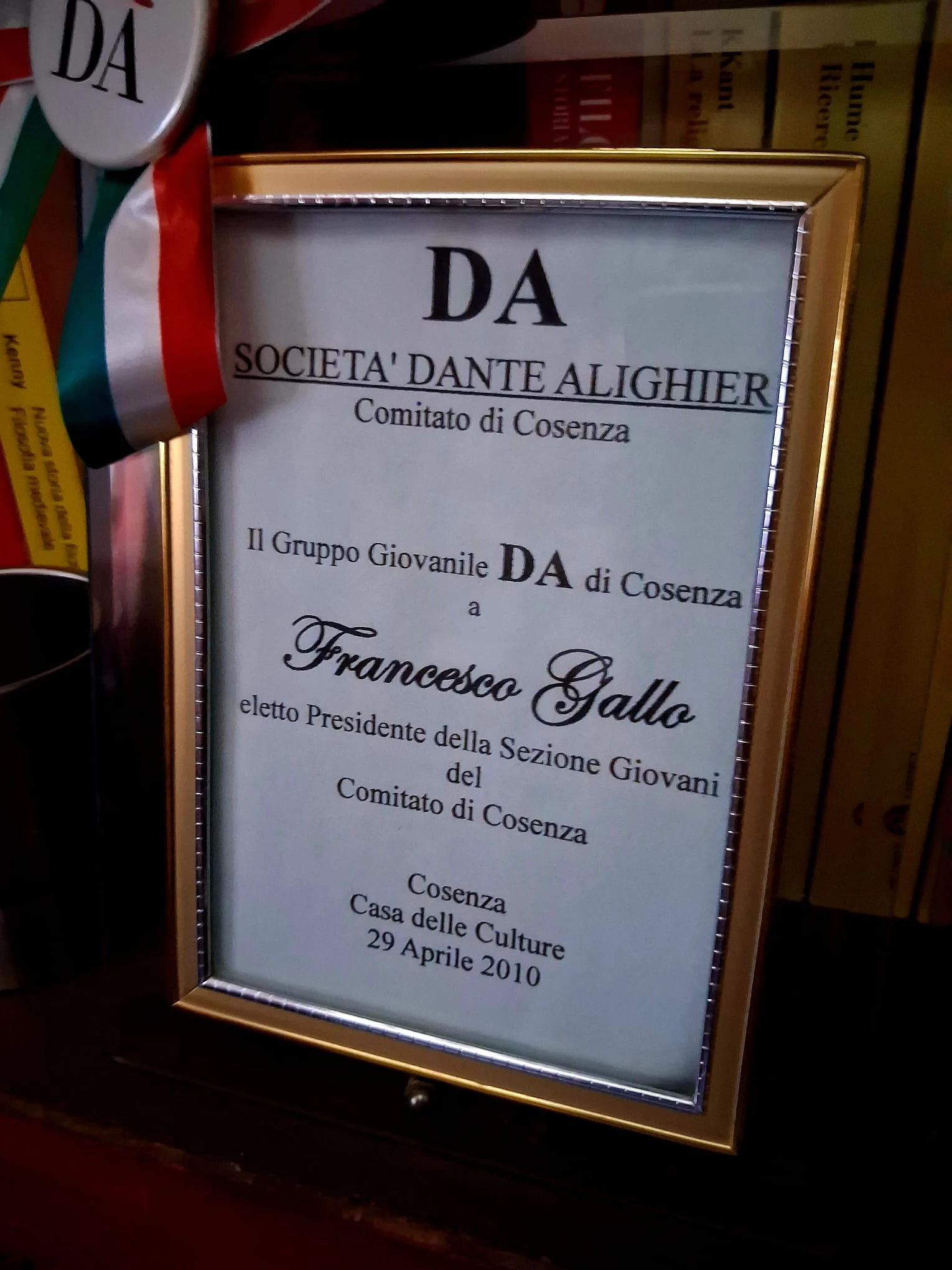 La targa di nomina - aprile 2010